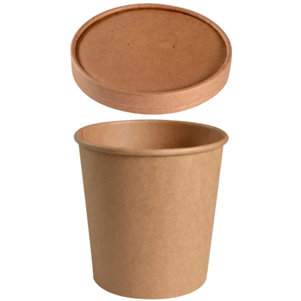 Posoda papirnata 750 ml d=115 mm h=113 mm, kraft, s pokrovom 50 kos (komplet)