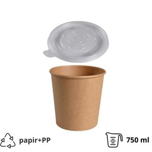 Posoda papirnata 750 ml d=115 mm h=113 mm, kraft, s pokrovom 50 kos (komplet)
