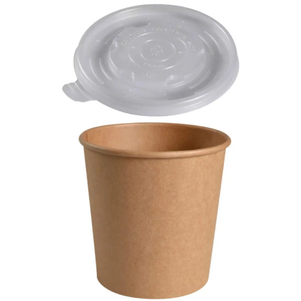 Posoda papirnata 750 ml d=115 mm h=113 mm, kraft, s pokrovom 50 kos (komplet)