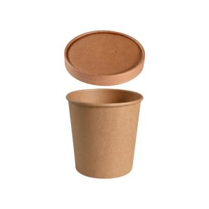 Posoda papirnata 750 ml d=115 mm h=113 mm, kraft, s pokrovom 50 kos (komplet)