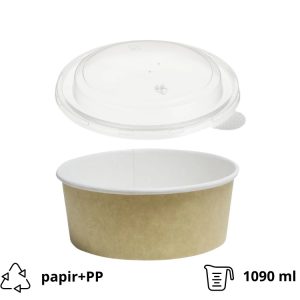 Papirnata posoda s pokrovom Tambien ECO 1090 ml d=166 mm h=65 mm kraft 100 kos (komplet)