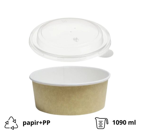 Papirnata posoda s pokrovom Tambien ECO 1090 ml d=166 mm h=65 mm kraft 100 kos (komplet)