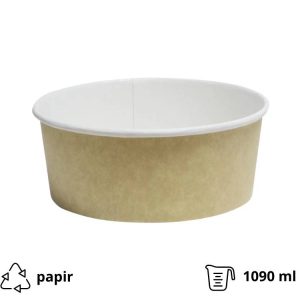 Papirnata posoda s pokrovom Tambien ECO 1090 ml d=166 mm h=65 mm kraft 100 kos (komplet)