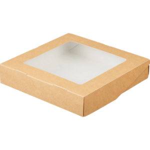 Papirnata posoda z oknom ECO TABOX 1550 ml 200x200x55 mm kraft 25 kos