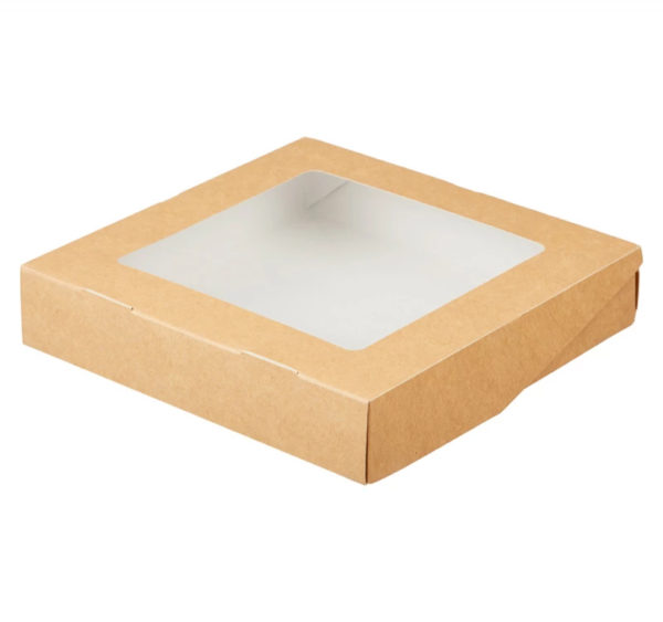 Papirnata posoda z oknom ECO TABOX 1550 ml 200x200x55 mm kraft 25 kos