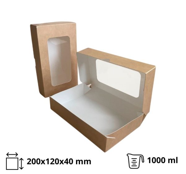 Papirnata posoda z oknom ECO TABOX 1000 ml 200x120x40 mm kraft 25 kos