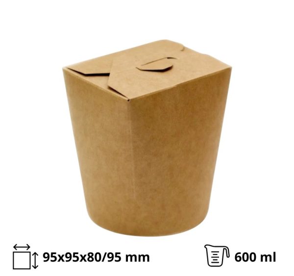 Papirnata posoda WOK 600 ml d=95/100 mm (spodaj/zgoraj), h=95 kraft/kraft 50 kos