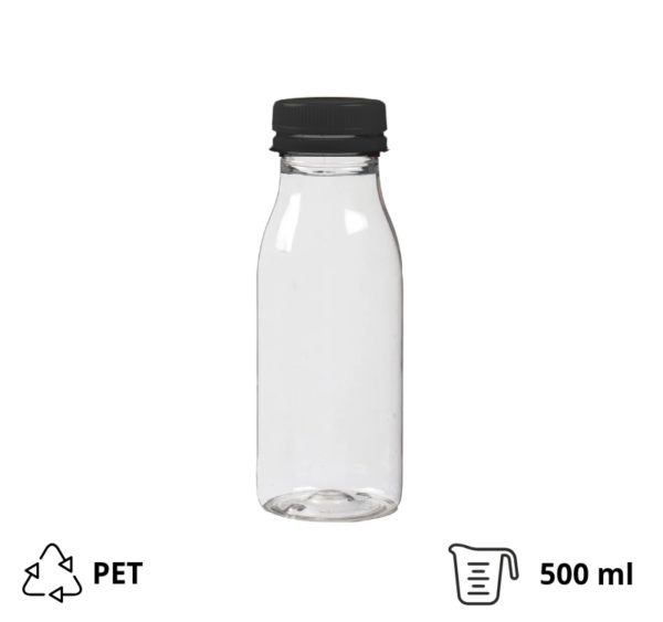 Plastenka PET 0,5 l d=38 mm z črnim pokrovom [140 kos/pak]