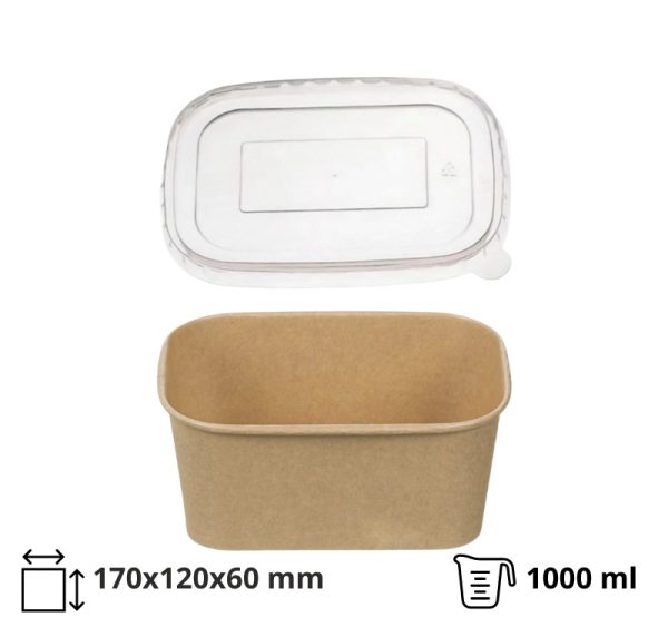 Papirnata posoda 1000 ml 170х120х60mm, kraft, s pokrovom, 50 kos