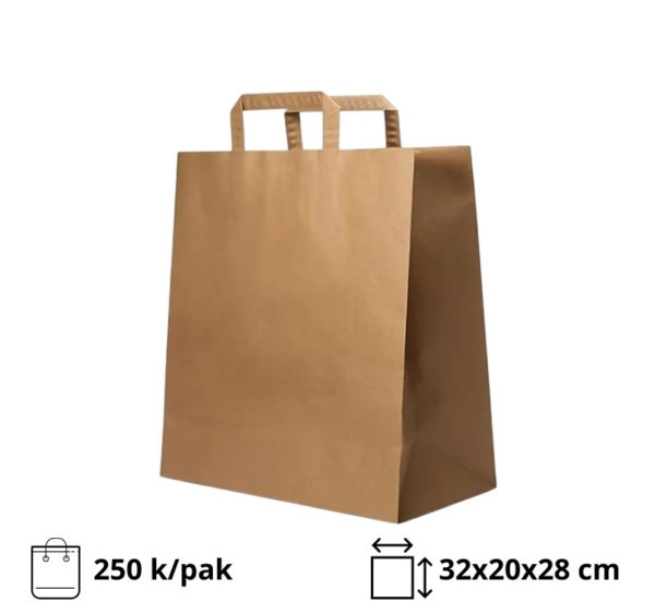 Papirnata nosilna vrečka z ravnim ročajem 320х200х280 mm kraft 250 kos/pak
