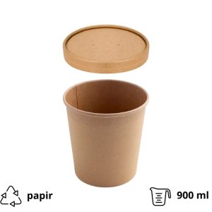 Papirnata posoda s pokrovom 900 ml d=115 mm h=135 mm, kraft, 50 kos (komplet)