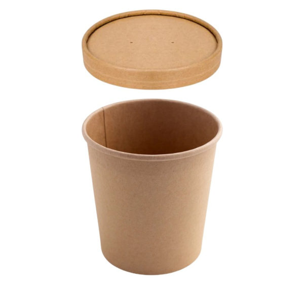 Papirnata posoda s pokrovom 900 ml d=115 mm h=135 mm, kraft, 50 kos (komplet)