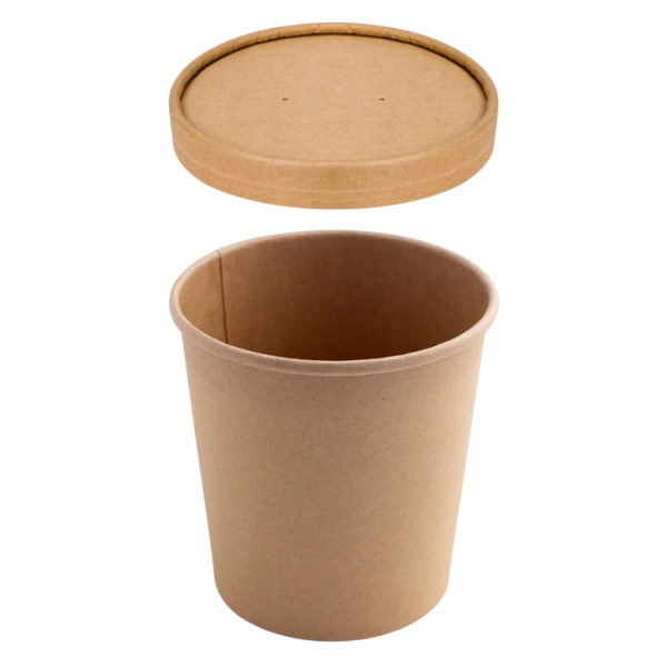 Papirnata posoda s pokrovom 900 ml d=115 mm h=135 mm, kraft, 50 kos (komplet)
