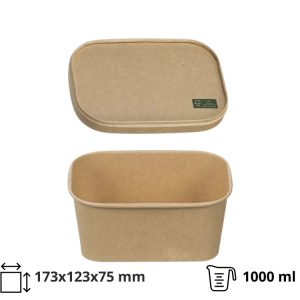 Papirnata posoda s pokrovom 1000 ml 173х123х75mm, kraft, 50 kos (komplet)