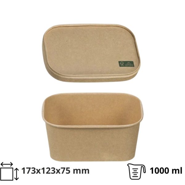 Papirnata posoda s pokrovom 1000 ml 173х123х75mm, kraft, 50 kos (komplet)