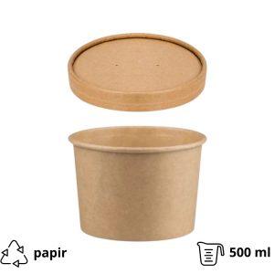Papirnata posoda s pokrovom 500 ml d=115 mm h=78 mm, kraft, 50 kos (komplet)
