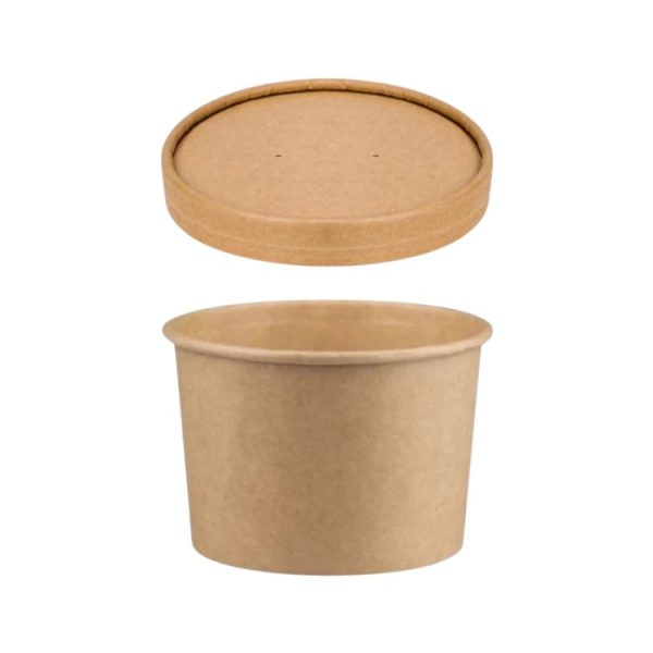 Papirnata posoda s pokrovom 500 ml d=115 mm h=78 mm, kraft, 50 kos (komplet)