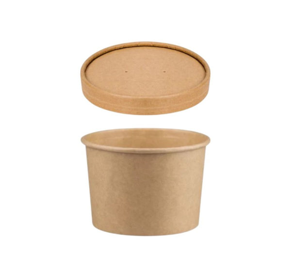 Papirnata posoda s pokrovom 500 ml d=115 mm h=78 mm, kraft, 50 kos (komplet)