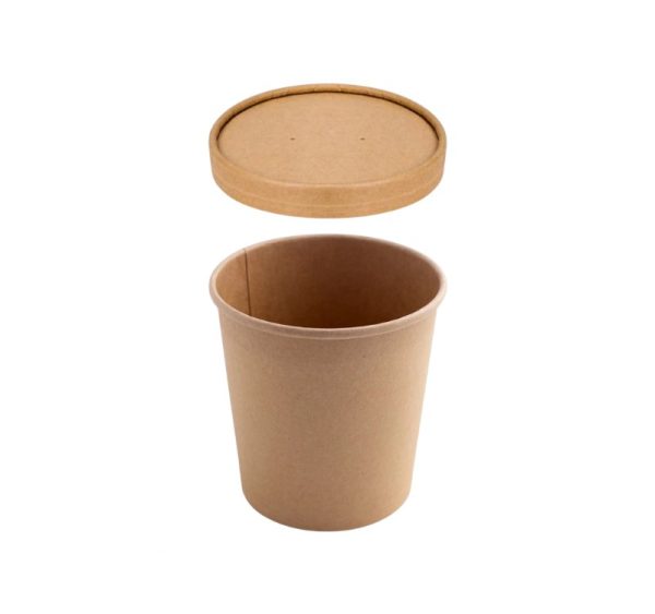 Papirnata posoda s pokrovom 750 ml d=115 mm h=116 mm, kraft, 50 kos (komplet)