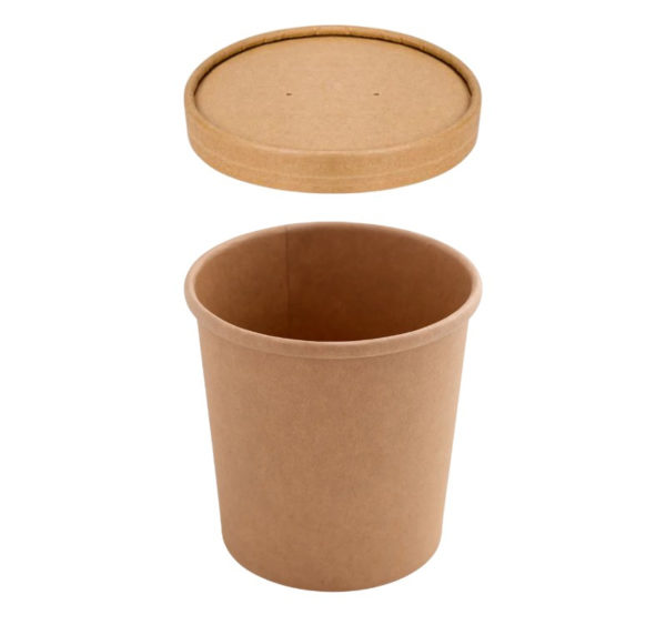 Papirnata posoda s pokrovom 750 ml d=115 mm h=116 mm, kraft, 50 kos (komplet)
