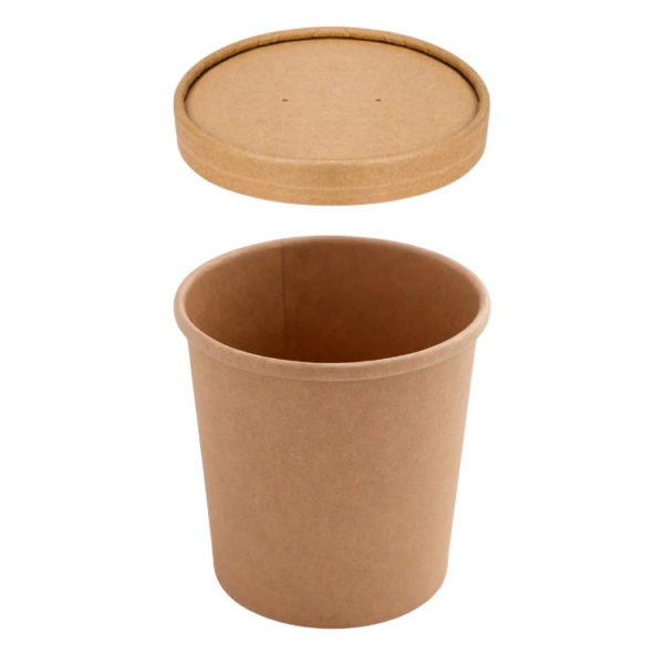 Papirnata posoda s pokrovom 750 ml d=115 mm h=116 mm, kraft, 50 kos (komplet)