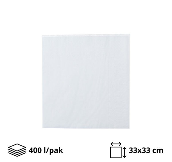 Papirnate serviete 1 sl 33×33 cm beli 400 l/pak