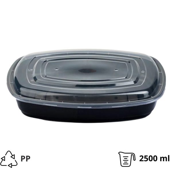 Posodica s pokrovom PP 2500 ml 32×24.3×6.8 cm črna