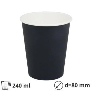 Papirnati kozarci 240 (280) ml d=80 mm 1-slojni črni SUP, 50 kos