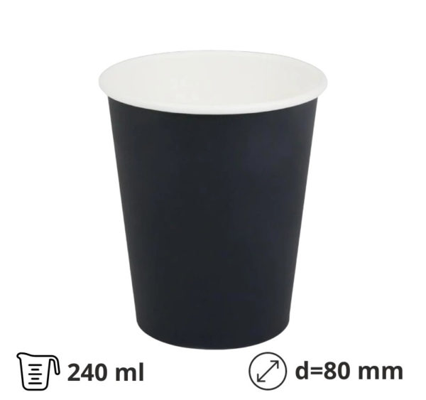 Papirnati kozarci 240 (280) ml d=80 mm 1-slojni črni SUP, 50 kos