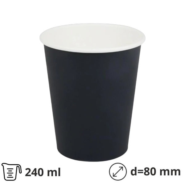 Papirnati kozarci 240 (280) ml d=80 mm 1-slojni črni SUP, 50 kos
