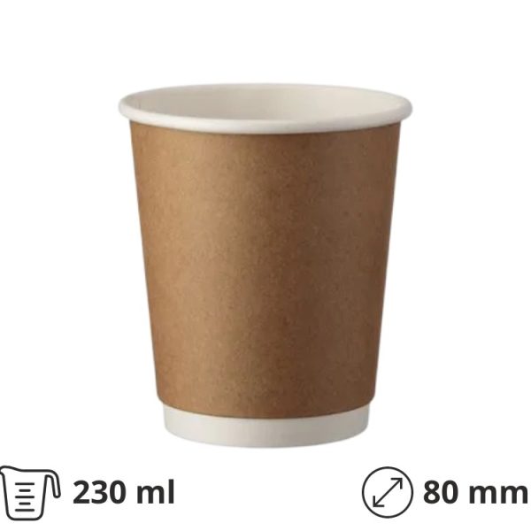 Papirnati kozarci 240 ml d=80 mm 2-slojni, kraf/bela SUP 25 kos