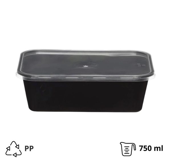 Posodica s pokrovom PP 750 ml 175x125x60mm črna [50 kos/pak]