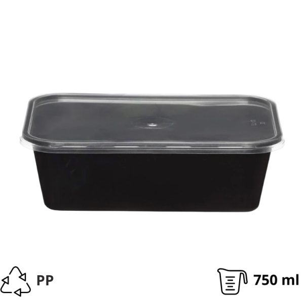 Posodica s pokrovom PP 750 ml 175x125x60mm črna [50 kos/pak]