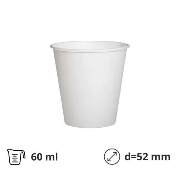 Papirnati kozarci 60 ml d=52 mm 1-slojni bel, 100 kos
