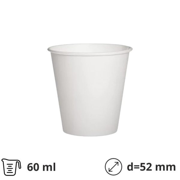 Papirnati kozarci 60 ml d=52 mm 1-slojni bel, 100 kos
