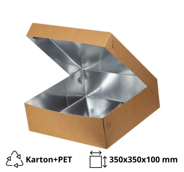 Škatla s pokrovom za sladice 35x35x10 cm KRAFT (notranja metalizirana  PET) [6 kos/pak]