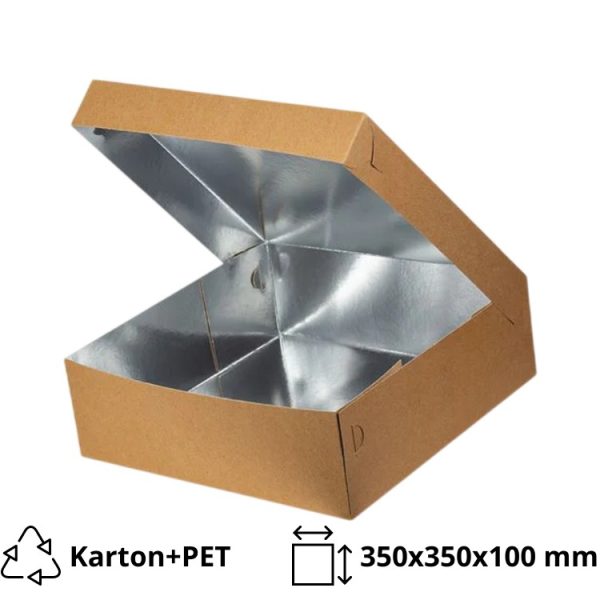 Škatla s pokrovom za sladice 35x35x10 cm KRAFT (notranja metalizirana  PET) [6 kos/pak]