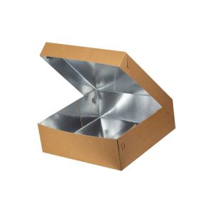 Škatla s pokrovom za sladice 35x35x10 cm KRAFT (notranja metalizirana  PET)