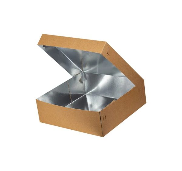 Škatla s pokrovom za sladice 35x35x10 cm KRAFT (notranja metalizirana  PET)