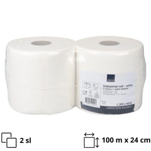 Papirnate brisače 2 sl 100m x 24 cm, 400 l/rol, bele 2 rol/pak