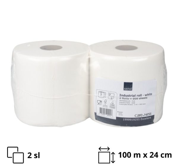 Papirnate brisače 2 sl 100m x 24 cm, 400 l/rol, bele 2 rol/pak