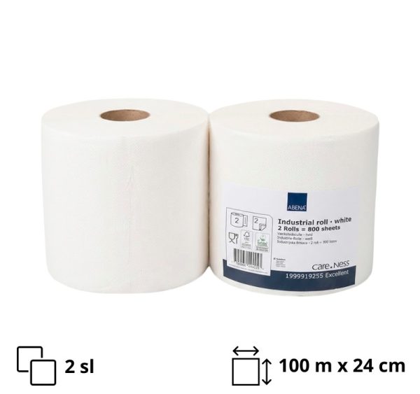 Papirnate brisače 2 sl 100m x 24 cm, 400 l/rol, bele 2 rol/pak