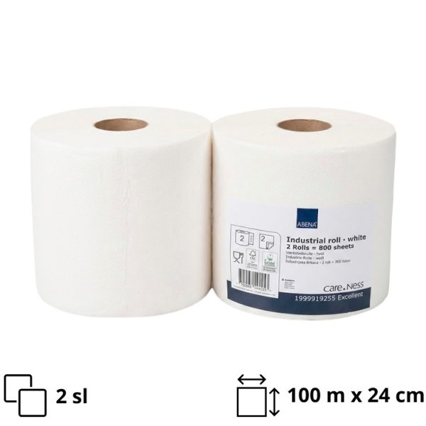 Papirnate brisače 2 sl 100m x 24 cm, 400 l/rol, bele 2 rol/pak