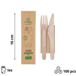 Komplet 3 leseni (vilica, nož, servieta) 100 kos