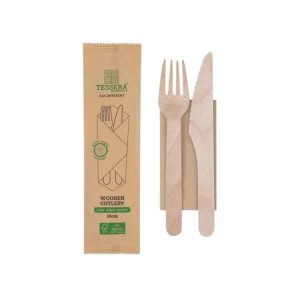 Komplet 3 leseni (vilica, nož, servieta) 100 kos