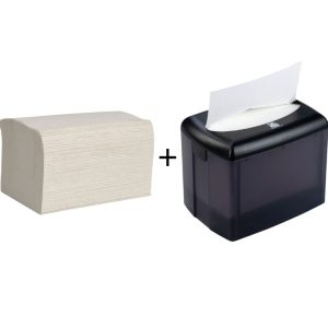 Papirnate serviete Interfold 2 sl 16,5х21,2 cm beli 200 l/pak + Podajalnik za sa papirnate serviete Interfold 12,9×18,3×14,3 cm (komplet)