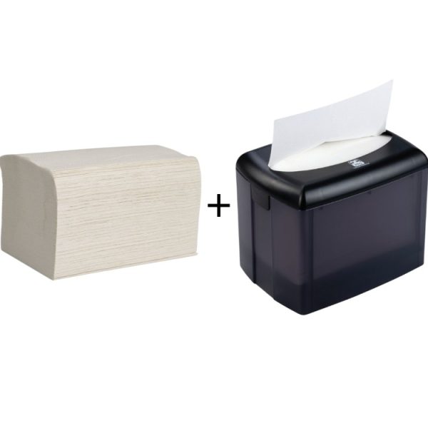 Papirnate serviete Interfold 2 sl 16,5х21,2 cm beli 200 l/pak + Podajalnik za sa papirnate serviete Interfold 12,9×18,3×14,3 cm (komplet)