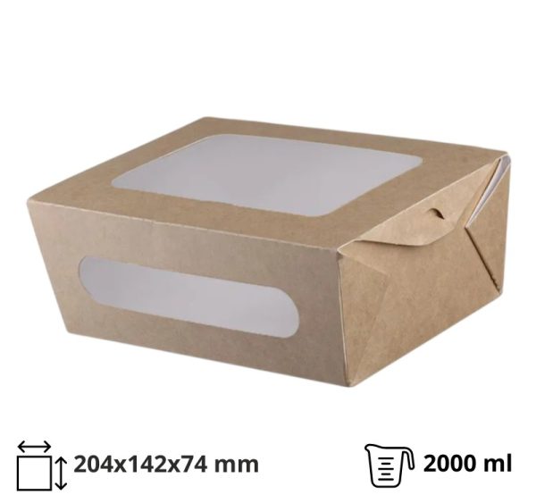 Papirnata posoda z oknom 2000 ml 204x142x74 mm kraft 50 kos