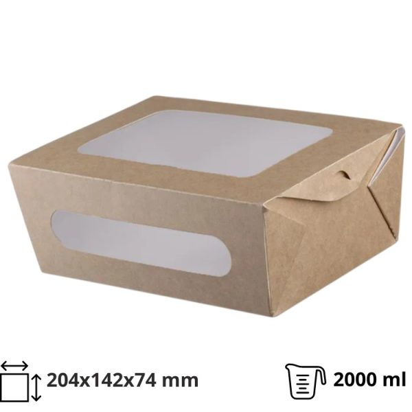 Papirnata posoda z oknom 2000 ml 204x142x74 mm kraft 50 kos
