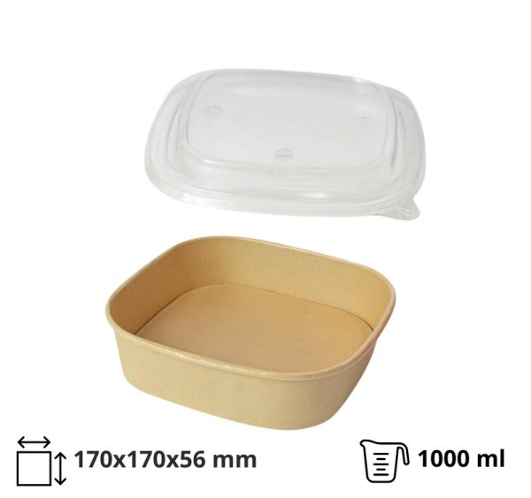 Papirnata posoda s pokrovom 1000 ml 170х170х56 mm, kraft, 50 kos (komplet)